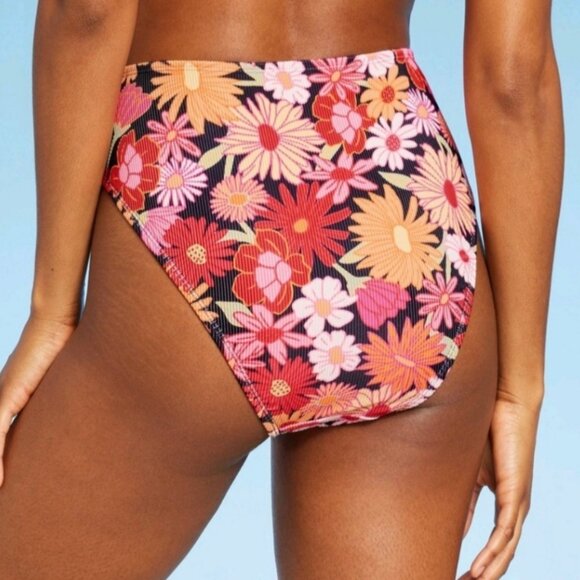 NEW Wild Fable Women's Ribbed Floral Bikini High Waist Bikini Bottom - Picture 2 of 13